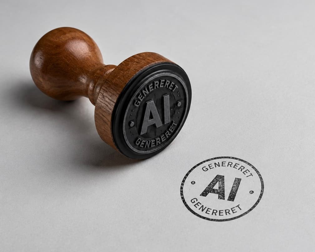 Træstempel med teksten Genereret AI